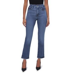 Good American 'Good Legs' Blue Cotton Soft-Tech High Waist Ankle Straight Leg
